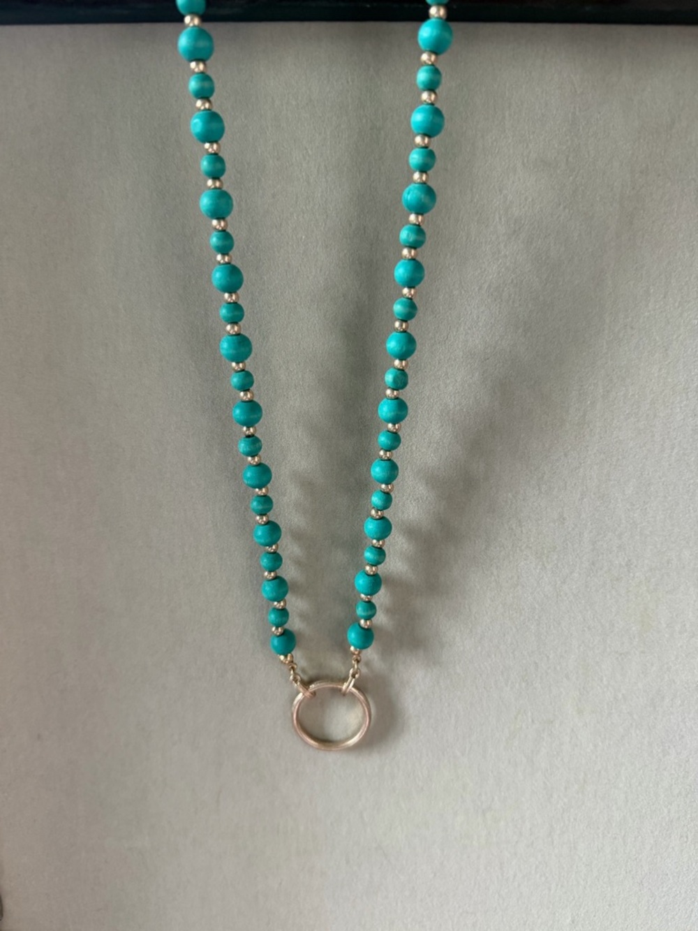 Turquoise Beaded Necklace with Silver Ring
